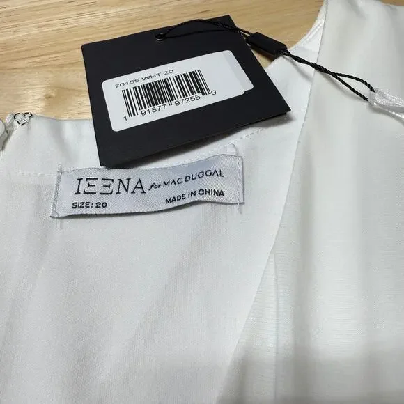 Mac Duggal NWT Draped Side Knot Jersey Gown Rhinestone Ring White Size 20 - Picture 6 of 11